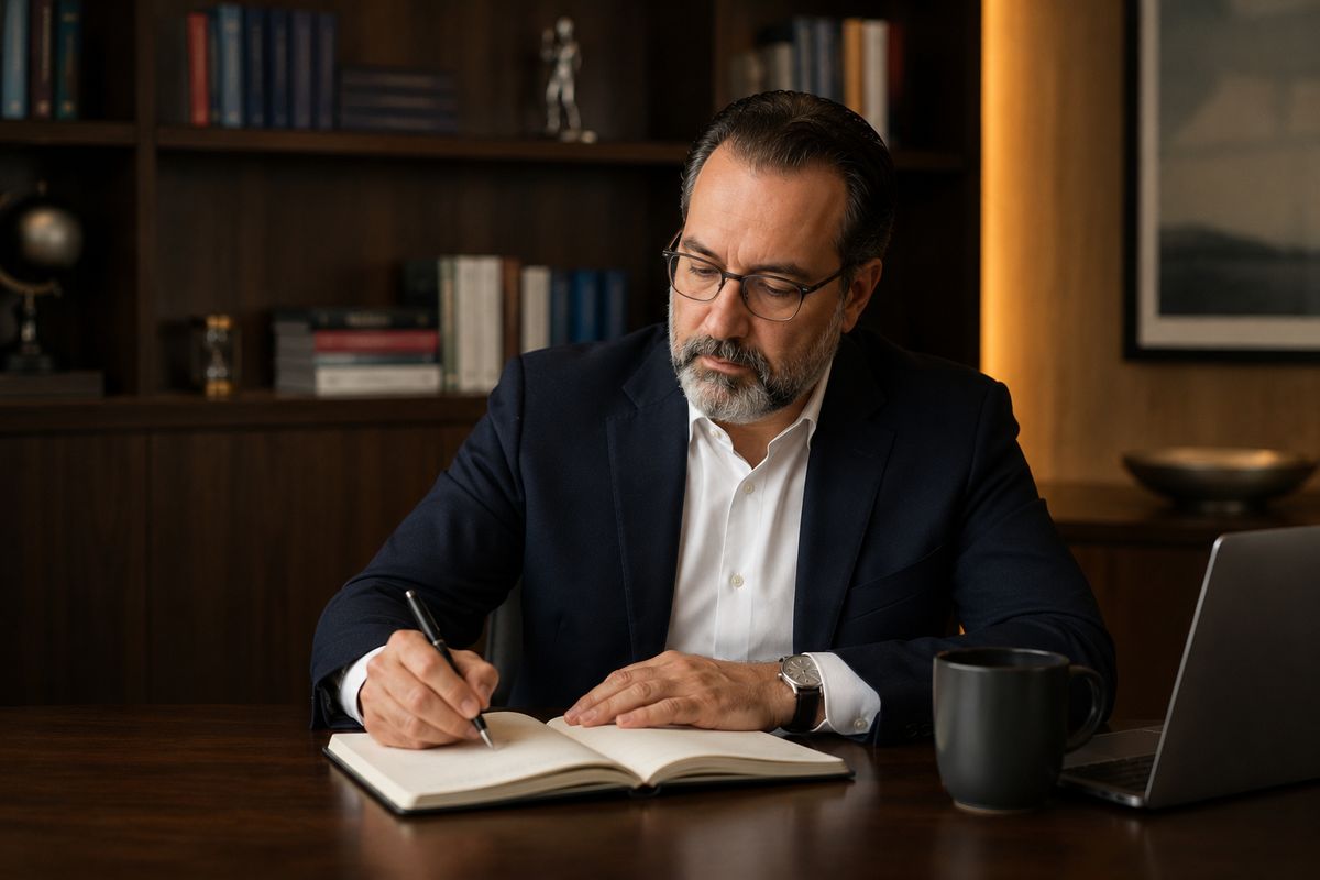 Moisés Matos, escritor, escrevendo em seu caderno